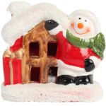 Ozdoba świąteczna ceramiczny Domek z Bałwankiem LED 9 cm - obrazek 2