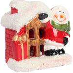 Ozdoba świąteczna ceramiczny Domek z Bałwankiem LED 9 cm - obrazek 3