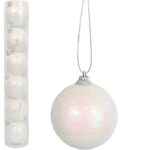 Zestaw 6 Nawiszących Białych Plastikowych Bombek Świątecznych 6cm