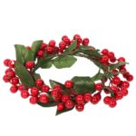 Świąteczny Wianek dekoracyjny z czerwonymi jarzębinami i zielonymi listkami 20 cm - obrazek 2