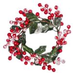 Wianek z jarzębiny z liśćmi ośnieżony 20 cm