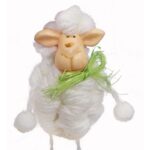 Baranek Wielkanocny z Wełny Biały, Figurka Dekoracyjna z Wiszącymi Nogami, 18cm - obrazek 2