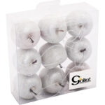 Zestaw 9 Srebrnych Bombek w Kształcie Jabłek 4,5CM z Efektem Oszronienia