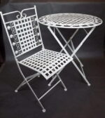 Stolik Okrągły Składany w Stylu Prowansalskim, Wys.75cm, Śr.70cm, Kolor Kremowy, Metaloplastyka - obrazek 2