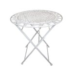 Stolik Okrągły Składany w Stylu Prowansalskim, Wys.75cm, Śr.70cm, Kolor Kremowy, Metaloplastyka