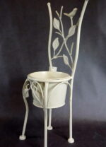 Kremowy Metaloplastyczny Stojak na Kwiaty w Kształcie Krzesła - obrazek 2
