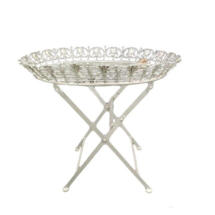 Metaloplastyczny Stolik w Stylu Prowansalskim, Kolor Kremowy, Składany, Owalny