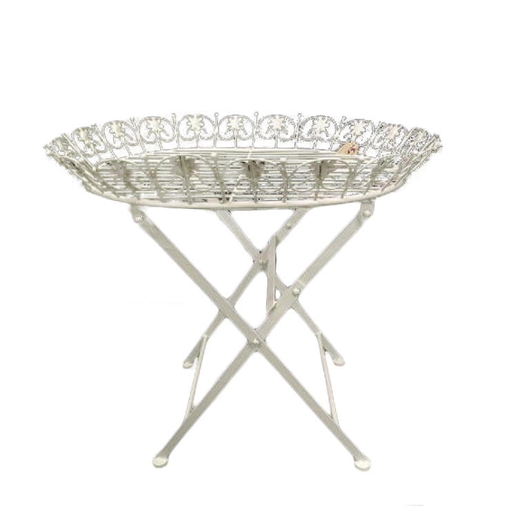 Y186 Metaloplastyczny Stolik w Stylu Prowansalskim, Kolor Kremowy, Składany, Owalny - obrazek 1