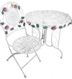 Krzesło Składane z Metaloplastyki z Motywem Róży w Stylu Prowansalskim