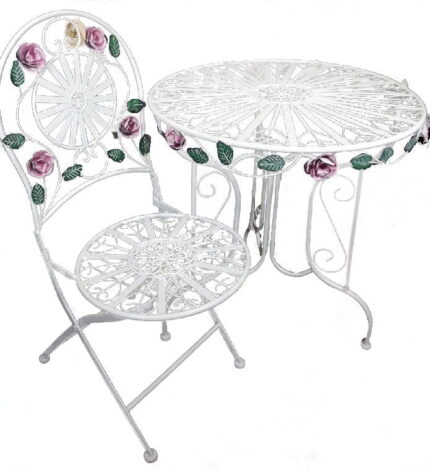 Krzesło Składane z Metaloplastyki z Motywem Róży w Stylu Prowansalskim