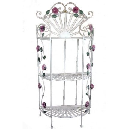 Regał Prowansalski z Różami - Trzy Półki, Metaloplastyka Jasny Kolor, Składany 125x60x27cm