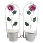 Podwójny Wiszący Kwietnik z Metaloplastyki w Stylu Prowansalskim z Motywem Róży