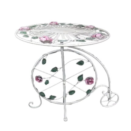 Stolik Prowansalski na Kołach z Dekoracją Różowej Gałązki