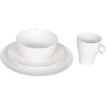 Komplet Porcelany Stołowej Białej z Możliwością Użytku w Zmywarce i Mikrofalówce