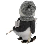 DEKORACJA ŚWIĄTECZNA PINGWIN NA NARTACH szary 28 cm - obrazek 2