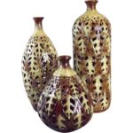 Wazon ceramiczny w kolorze brązowym ażurowy wzór 41x13 cm - obrazek 2
