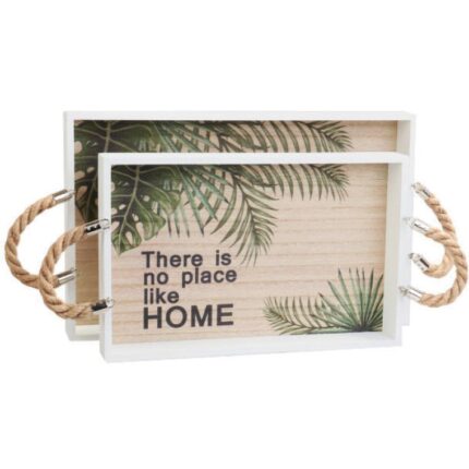 Stylowy zestaw dwóch tacek do podawania śniadań z ergonomicznymi sznurami