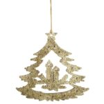 ZAWIESZKA DEKORACYJNA CHOINKA BROKATOWA 11 CM ZŁOTA - obrazek 3