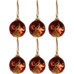 Komplet 6 bombek brokatowych czerwonych 6 cm