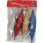 Komplet 4 Kolorowych, Brokatowych Sopli - Ozdoby Świąteczne Multikolor