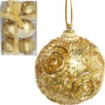 Zestaw 6 Wytrzymałych Bombek Brokatowych w Kolorze Złotym - 5 cm