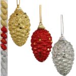 12 Dekoracyjnych Bombek Szyszka 7 cm z Brokatem w 3 Kolorach