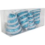 Komplet 4 dzwonków cekinowych niebiesko srebrnych 7 cm