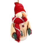 Bałwan wykonany z naturalnych materiałów w kolorze czerwonym 33 cm - obrazek 2