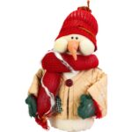 Bałwan wykonany z naturalnych materiałów w kolorze czerwonym 33 cm