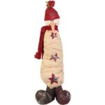 Bałwan stojący wykonany z naturalnych materiałów w kolorze czerwonym  55 cm