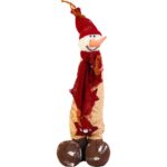 Bałwan stojący wykonany z naturalnych materiałów w kolorze czerwonym  40 cm