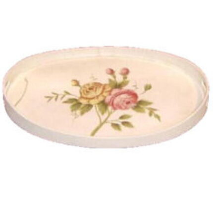 Owalna Taca Rustykalna z Ręcznie Malowanymi Kwiatami, Rozmiar Średni