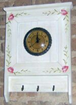 Zegar Wiszący w Stylu Prowansalskim z Wieszakami i Ręcznie Malowanymi Kwiatami, Biały, 49x36x5 cm - obrazek 2