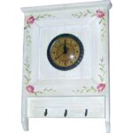 Zegar Wiszący w Stylu Prowansalskim z Wieszakami i Ręcznie Malowanymi Kwiatami, Biały, 49x36x5 cm