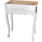 Stolik Konsolowy w Stylu Prowansalskim z Ręcznie Malowanymi Kwiatami i Szufladą Wyściełaną Welurem