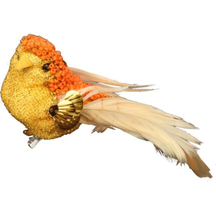 PTASZEK NA KLAMERCE ZŁOTO POMARAŃCZOWY