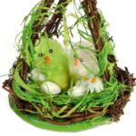 Wielkanocna Dekoracja - Kurki z Jajkami w Szałasie z Gałęzi 18cm - obrazek 2