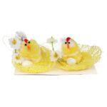 Zestaw Wielkanocnych Dekoracji: Żółte Kurki w Gniazdach z Jajkiem i Kwiatkami - 2 Sztuki, 6cm - obrazek 2