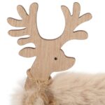 Figurka Świątecznego Renifera z Dzwonkiem Wykończona Sztucznym Futrem i Brokatem 14cm - obrazek 2