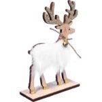 Drewniana Figurka Renifera z Bożonarodzeniowym Dzwonkiem w Sztucznym Futrze - obrazek 2