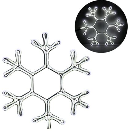 Dekoracja Świetlna NEON - Biała Śnieżynka o Wysokości 38cm, Do Zastosowań Zewnętrznych, Zasilanie Sieciowe IP44, 120l/Metr, Długość Przewodu 1.5m