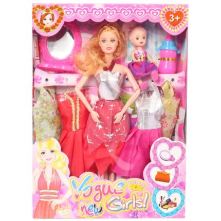 Zestaw do zabawy z lalką i jej maluszkem z akcesoriami, czerwony