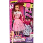 Zestaw dla Maluchów: Lalka w Błyszczącej Różowej Sukience z Akcesoriami do Stylizacji Włosów