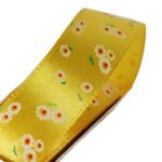 Żółta Wstążka Wiosenna z Kwiatkami 2,5 cm do Dekoracji Wielkanocnych i Prezentów, 3m - obrazek 3