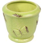 Osłonka ceramiczna wazonik w zielonym kolorze 10x9 cm - obrazek 2