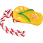 Gryzak piszczący żółty laczek ze sznurkiem