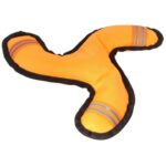 Pomarańczowy materiałowy gryzak dla psa z odblaskowymi paskami i piszczałką - obrazek 2