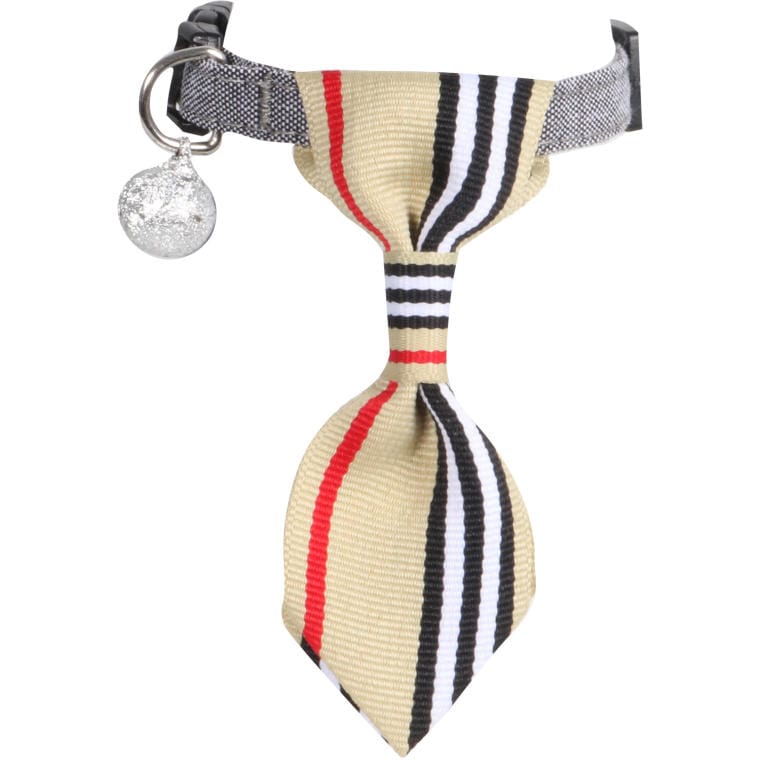 gum91bezowy Beżowa Obroża Elegancka z Krawatem i Dzwoneczkiem dla Zwierząt Domowych - obrazek 1