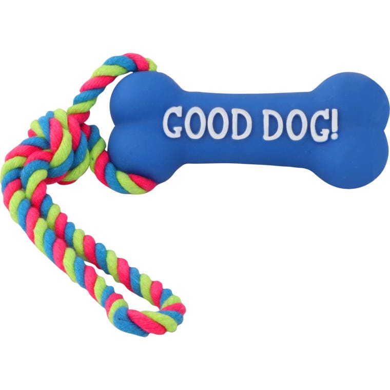 gum9niebieski Gryzak piszczący niebieski kość ze sznurkiem - obrazek 1