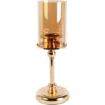 ELEGANCKI ZŁOTY ŚWIECZNIK ZE SZKLANYM CYLINDREM 35 CM - obrazek 2